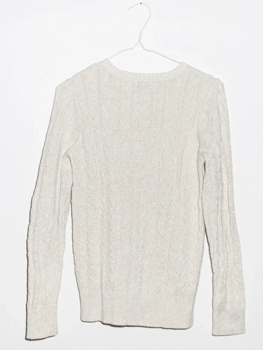 St. John's Bay IVORY & SILVER Cable Knit Pullover CHUNKY Sweater